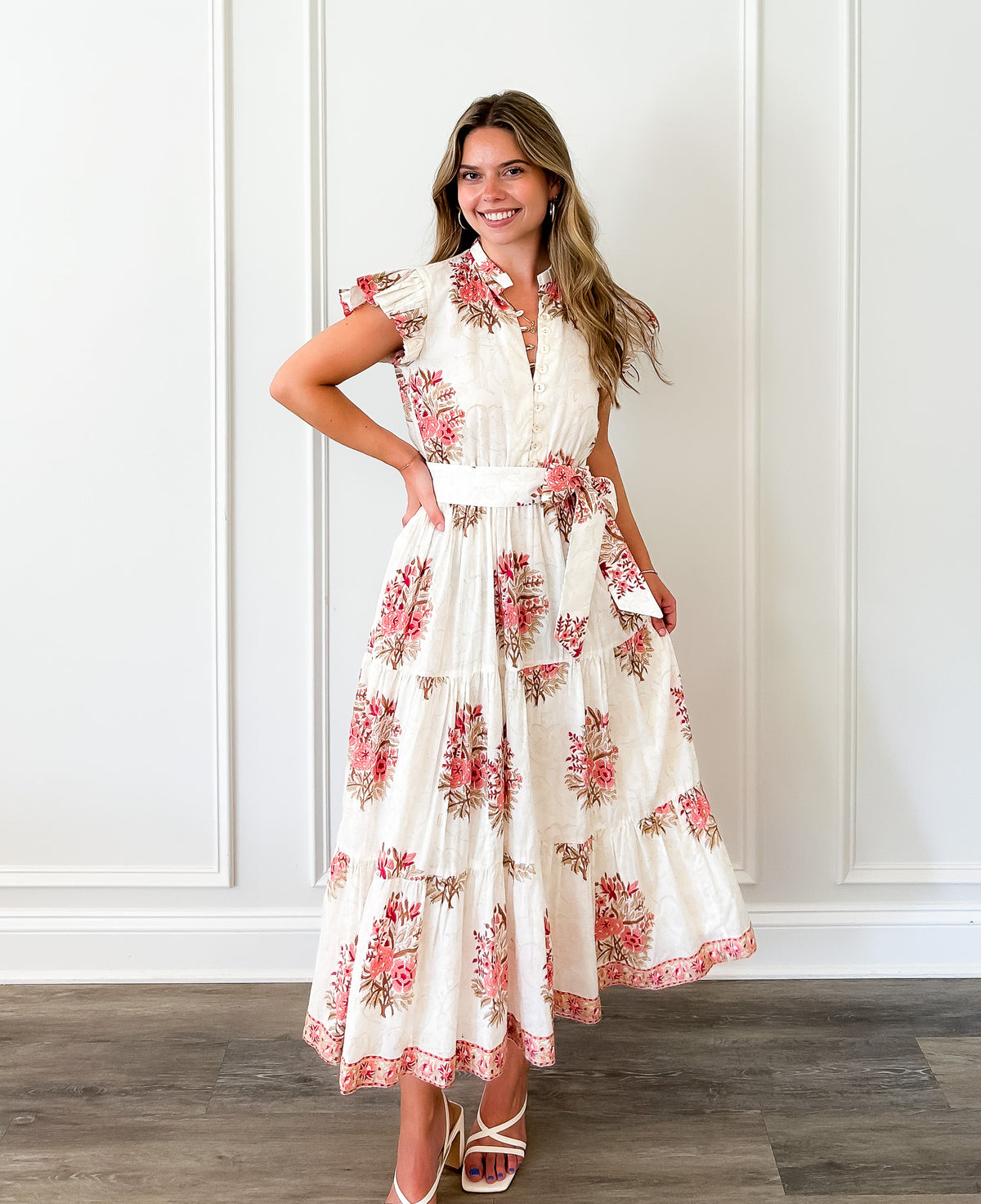 valencia placed floral tiered cotton dress Elliatt Women's Valencia Tiered Gown - Pink - Size XL